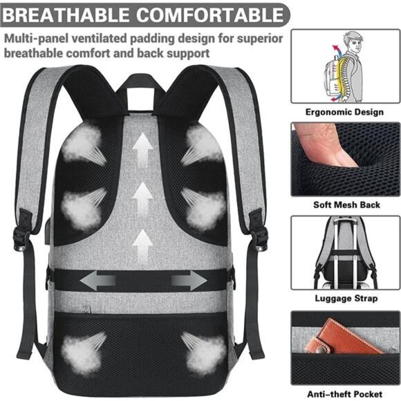 Travel Laptop Backpack,17.3 inch Anti Theft Business Laptop Backpack with USB - Picture 5 of 6